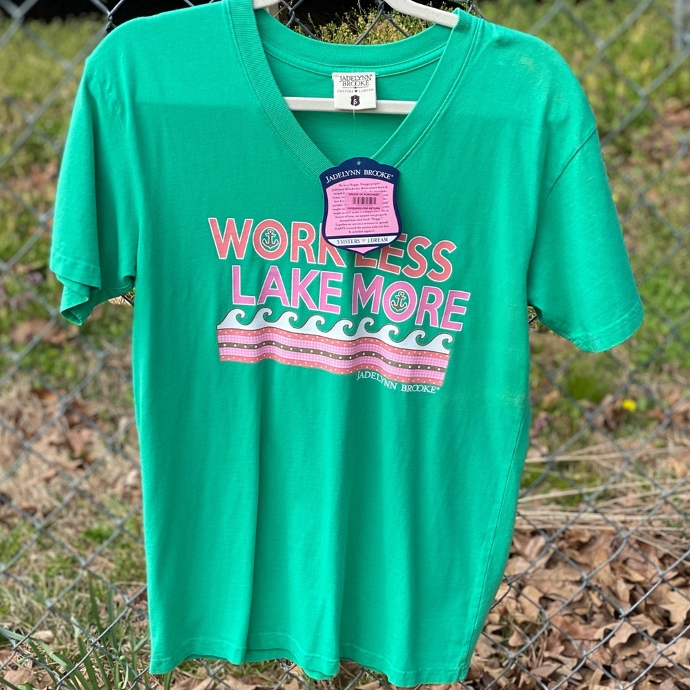 NWT Work Less Lake More V-neck Tee Size Small